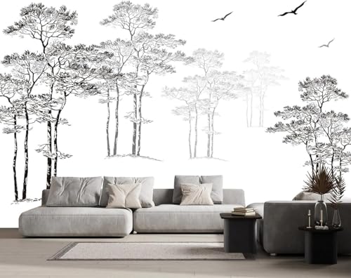 XLMING Minimalista Tridimensional Blanco Y Negro Bosque Pájaros Volando 3D Papel Pintado Tapiz Textura de Seda Oficina Comedor Sofá Dormitorio Sala Estar TV Fondo Pantalla-150cm×105cm