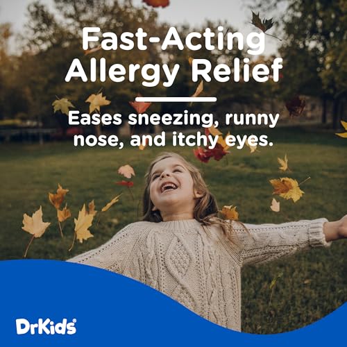 Image of Dr. Kids Children's Allergy Relief Medicine with Diphenhydramine HCl 12.5 mg - Pre-Measured Single-Use Vials, Kids Antihistamine for Sneezing, Runny Nose & Itchy Eyes, Mixed Berry Flavor, 30 Count