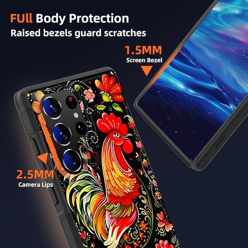 GFEWYTJYJ for Galaxy S24 Ultra Case,[10 FT Military Grade Drop Protection] Non-Slip Heavy Duty Shockproof Phone Case for Samsung Galaxy S24 Ultra 6.8 inch 2024,Vintage Rooster Floral - image 4