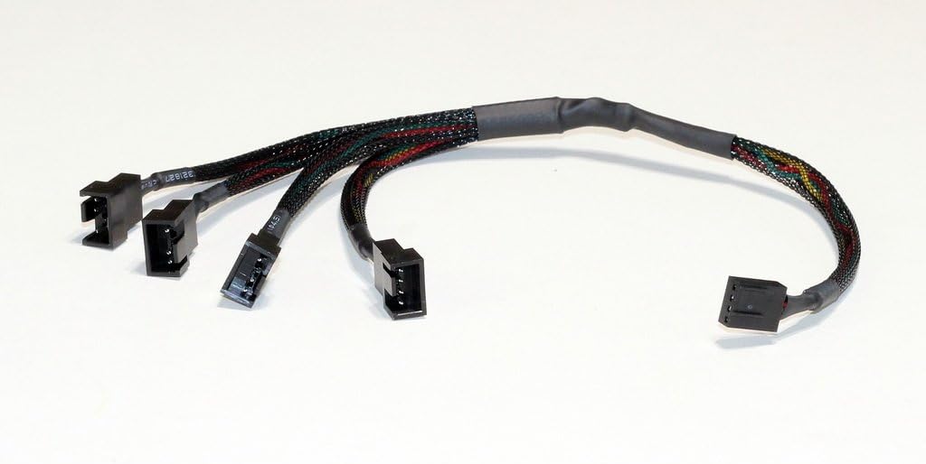 4-Pin PWM Female to 4 x PWM Male Computer Case Fan Splitter Power Connector Black Sleeved Adapter Cable
