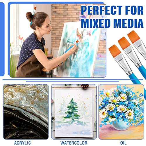 20 Pcs Flat Acrylic Paint Brush Wide Paint Brushes Watercolor Quality Synthetic Artist Paint Small Brush Bulk Painting Brush For Detail Art Painting Oil For Kids Students (Blue, 3/4 Inch) #TOP5