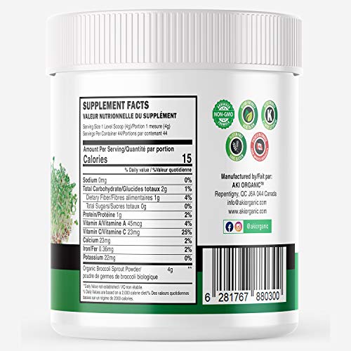 Aki Organic Broccoli Sprout Powder Sulforaphane Ideal For Your Greens Veggie Smoothie Or As A Supplements Of Sprouts From Non Gmo Brocolli Seeds Pack Of Vitamins & Antioxidant (5.29oz / 150g) - Thumbnail 4