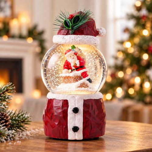 DUSVALLY Musical Christmas Snow Globe with Santa Figurine Swirling Snow