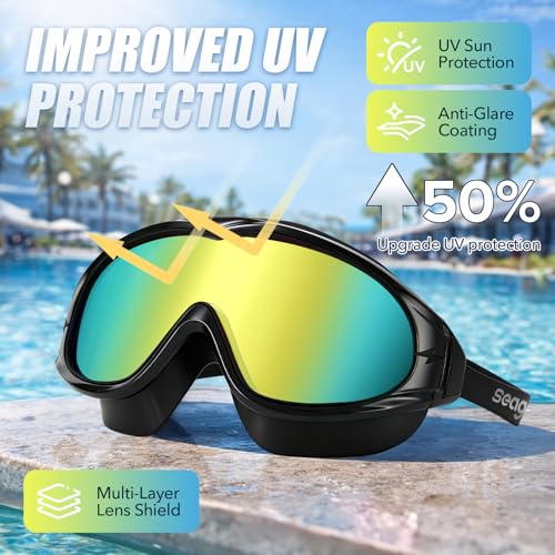 Image of Seago Swim Goggles Adult Youth Anti-Fog Wide Clear View Pool Goggles