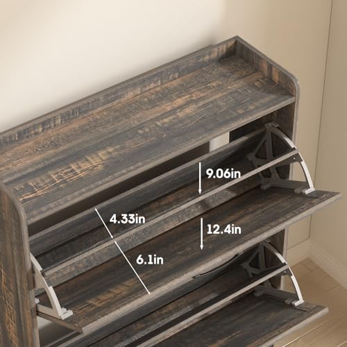 Maupvit Shoe Storage Cabinet With 2 Flip Drawers, Freestanding Organizer With Metal Legs For Entryway, Narrow Shoe Rack Cabinet, Dark Rustic Oak thumb #6