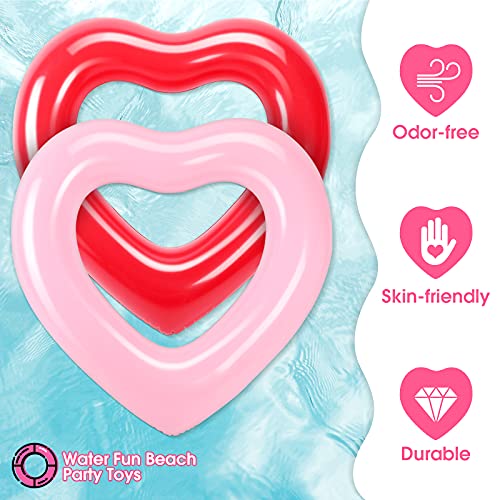 2 Pieces Heart Pool Float, 47.3 X 39.4 Inch Inflatable Swim Rings Bachelorette Party Pool Float Tube, Heart Shaped Summer Swimming Ring, Water Fun Beach Party For Adults (Pink, Red) #TOP1