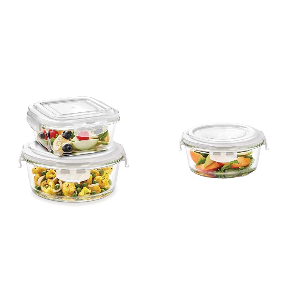 Borosil- Klip N Store Set Of 2 Microwave & Oven Safe, Glass Storage Container, 320Ml Sqr & 400Ml Rnd, With Air Tight Lid Klip N Store Microwave & Oven Safe, Glass Storage C, Blue (B0999475QH) Amazon Price History, Amazon Price Tracker