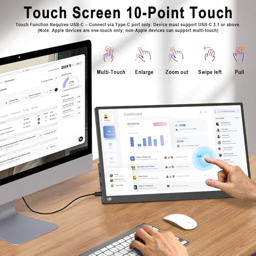 Image of 2.5K 100Hz Portable Monitor Touchscreen, 15.6'' QHD 2880x1620 300 Nits 100% sRGB IPS Gaming Monitor w /VESA HDR FreeSync Eye Care USB-C HDMI External Second Screen for Laptop PC Phone Switch PS3 /4 /5