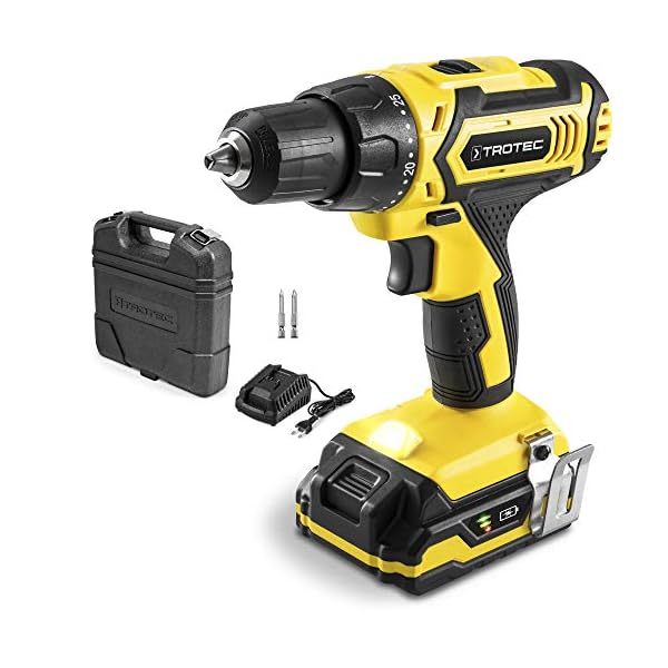 TROTEC Akku-Bohrschrauber PSCS 11-20V + 32-teiligen Bitsatz (2,0 Ah, 2 Gang, 35 Nm, 25+1 Drehmomentstufen, LED-Arbeitsleuchte)