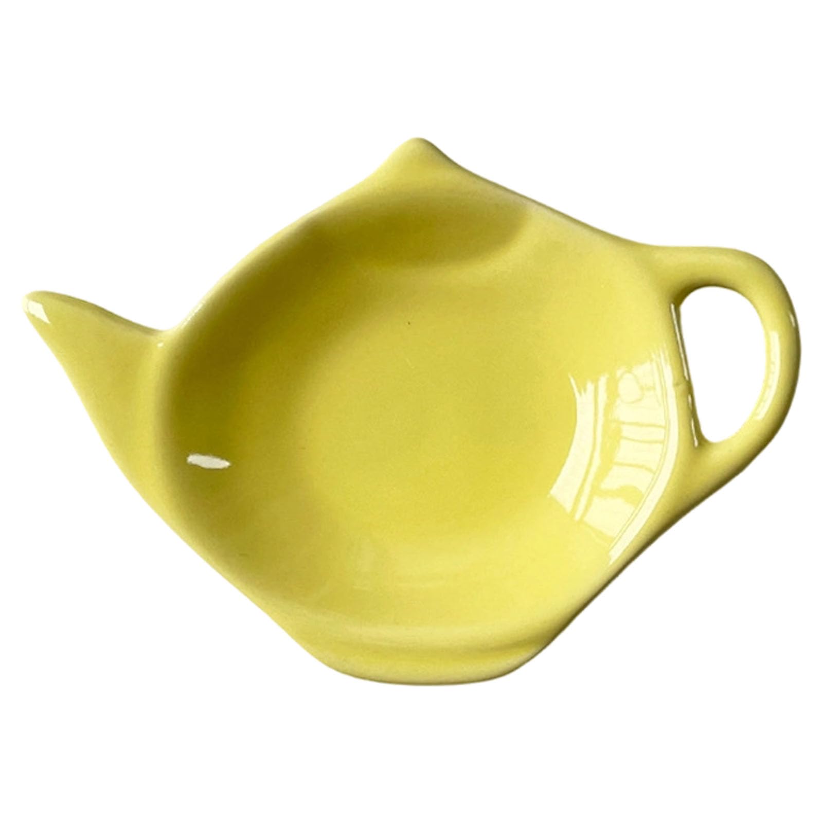 Compact Teapot Shaped Ceramic Dish, Multi-Use Tea Bag Holder & Small Serving Plate, Decorative Dish for Tea Time, 12x8.7cm (Yellow, 12 * 8.7)