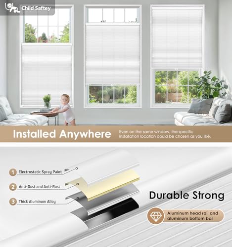 Image of LazBlinds No Drill Cordless Cellular Shades, 31.5 inch W x 72 inch H, White