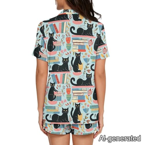 Image of Renewold Women's Short Sleeve Pajama Set Button Down Sleepwear with Notch Collar Soft Lounge Top and Shorts with Pockets