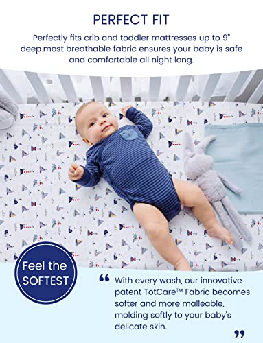 Image of TotAha Premium Stretchy Crib Sheets (2-Pack)-Hypoallergenic, Silky Comfort, Buttery Soft, Calming Effect, All-Season Jersey-Knit Sheets, 28 X 52 X 9'' Extra Deep Pocket (Balloon & Sailboat)