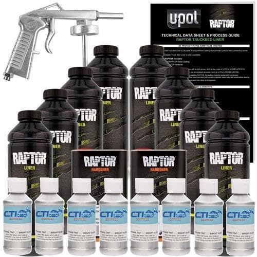 Raptor Truck Bed Liner Kit with Colored Bright Silver Tint and Spray Gun - 8 Liters - Protective Spray On Paint for Coating Trucks, Tailgates, Vehicle