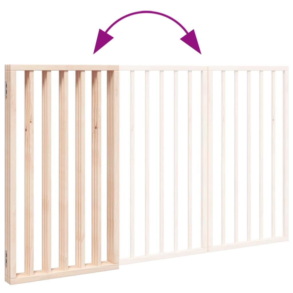 Barrera plegable para perros de madera de álamo, 3 paneles, 150 cm, independiente y portátil, ideal como barrera para interior y exterior, protección segura para cachorros y perros pequeños