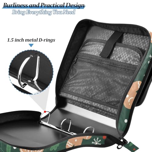 Image of 3 Ring Zipper Binder with Shoulder Strap Christmas Gingerbread Snowflakes 1.5 inch Binders Keeper Large Capacity Multi Pockets for School Office Supplies