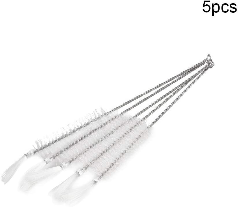 Auniwaig 0.79" Dia Handle Nylon Bristles Test Tube Cleaning Brush for Pipe Cleaning Lab Equipment Stainless Steel 5Pcs