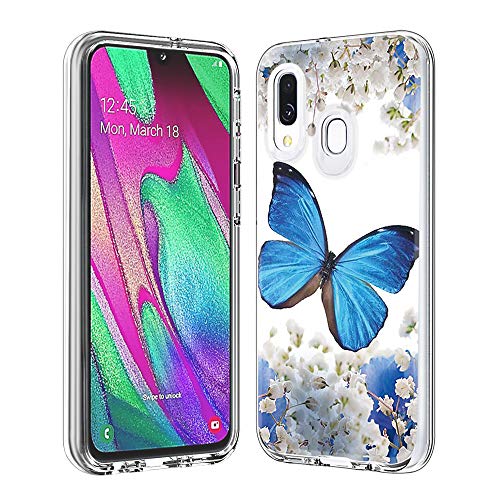 Preisvergleich Produktbild Hülle für Samsung Galaxy A40,Durchsichtig Handyhülle Hybrid Rundumschutz (Hartplastik + Weich TPU Silikon Bumper) Ultradünne Stoßfest Schutzhülle Transparent Cover Case (Blauer Schmetterling)