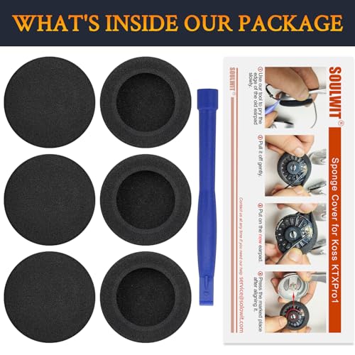 Image of SOULWIT 6Pcs Replacement Earpads for Koss KTXPro1 (KTX PRO1) On-Ear Headphones, Soft and Durable Sponge Ear Pads Cushions with High-Density Foam - Black