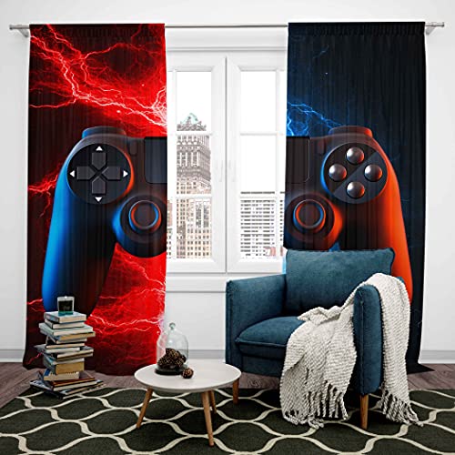 Loussiesd 3D Black Gamepad Window Drapes Video Game Gamepad Curtains for Boys Children Modern Gamer Window Treatments Novelty Game Controller Red Blue Neon Window Curtain W66*L90 - Image 3