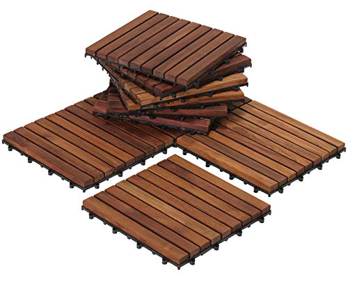 Bare Decor EZ-Floor Interlocking Flooring Tiles in Solid Teak Wood Oiled Finish (Set of 10), Long 9...