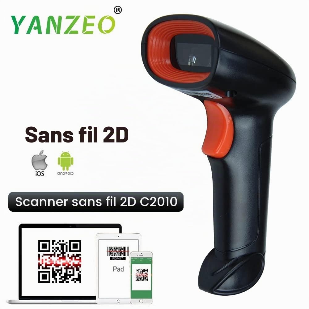 Yanzeo Scanner de codes-barres portable USB sans fil 2.4G Scanner de codes-barres 1D 2D QR Code Pos Laser Lecteur de codes-barres