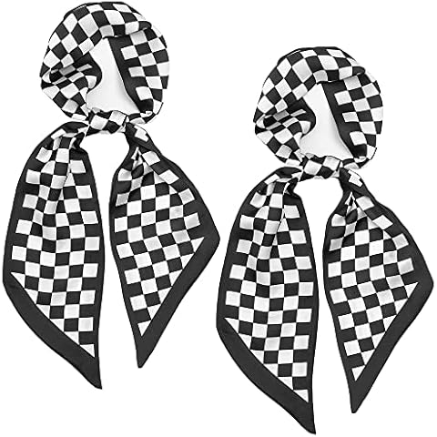 2 PCS Bag Handbag Handle Ribbon Scarf Head Band Hairband Halloween Checkerboard Print Neck Scarf Black and White Cover
