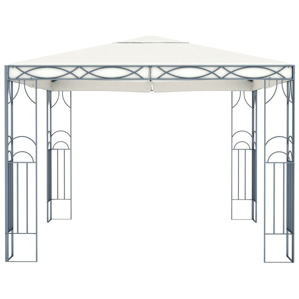Pawilon 300 x 300 cm, kremowo-biały, z ochroną przed promieniowaniem UV i stalową ramą, na imprezy w ogrodzie i przy grillu – eleganckie wzornictwo z dachem poliestrowym i mocowaniem do podłoża