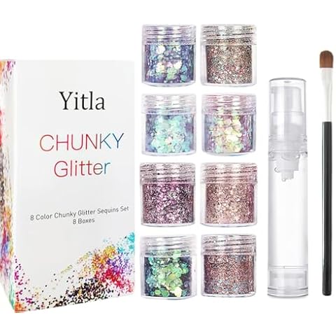 Yitla 8 Color Face Glitter Set with Fix Gel Cover