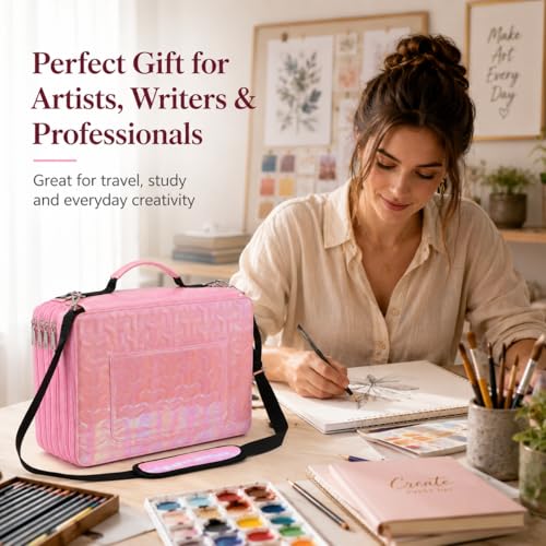 Image of Large Capacity Colored Pencil Case - 500 Slots PU leather with Zipper Closure Portable Organizer for Watercolor Pencils Ideal for Artists(Pink)