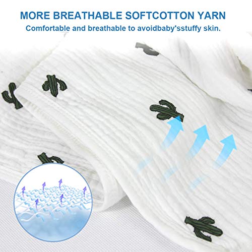 Image of Hooded Towel Muslin Hooded Towel Made from Organic Cotton 6-Layer Cotton Bath Towel, Soft Bath Towels 25x51inches for Toddler Baby Kids Cactus