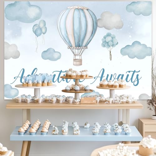 Toile de fond montgolfière bleue : le décor idéal pour célébrer bébé