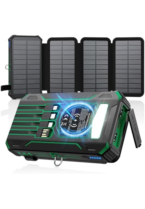 Solar Power Bank 48000mAh Built in 4 Cables, Flashlight, Travel Essential | Built in 4 Cables &amp; 4...