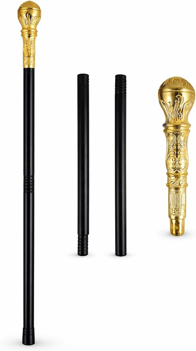 Adults Gold Top Gangster Stick Cane 88 cm Fancy Dress Accessory for 1920s, Mafia & Costume Parties