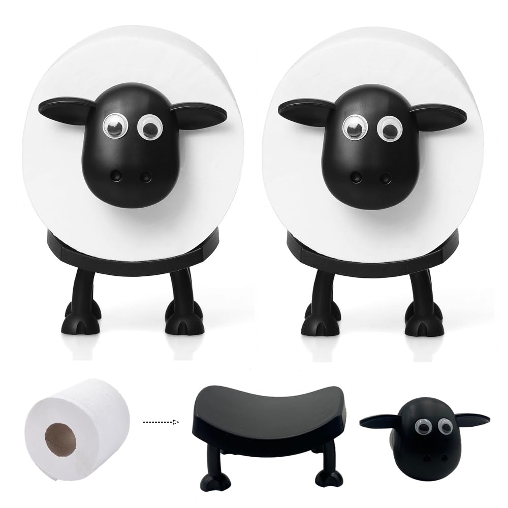 2 PCS Sheep Toilet Roll Holder Funny Toilet Paper Holder，3D Stereoscopic Black Sheep Roll Paper Bracket，Tissue Paper Storage Stand (Sheep)
