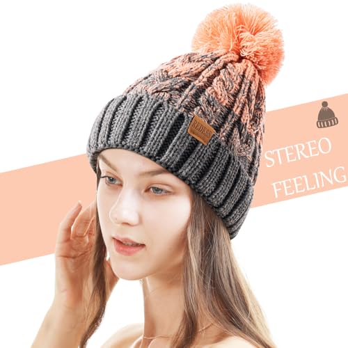 image for REDESS Women Winter Pompom Beanie Hat with Warm Fleece Lined, Thick Sl