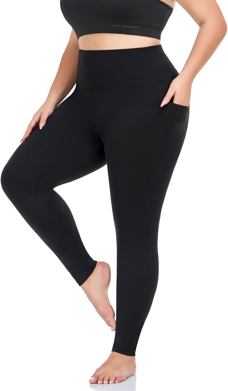 Plus Size Leggings for Women with Pockets-Stretchy X-4XL Tummy Control High Waist Womens Leggings Workout Yoga Pants