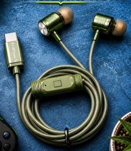 Image of ZedPunch Gaming Type-C Wired Earphone with Mic, 10mm Dynamic Bass Driver, Magnetic in-Ear Headphones, Low Latency Sound for Gaming, 1 Button Control, HD Calling, Voice Assistant (Dark Green)