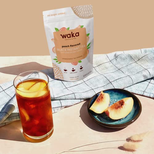 Waka Quality Instant Tea — No Sugar Added & Unsweetened Concentrated Peach Flavored Black Tea Powder — 100% Tea Leaves — 4.5 Oz Bulk Bag For Hot Or Iced Tea #TOP5