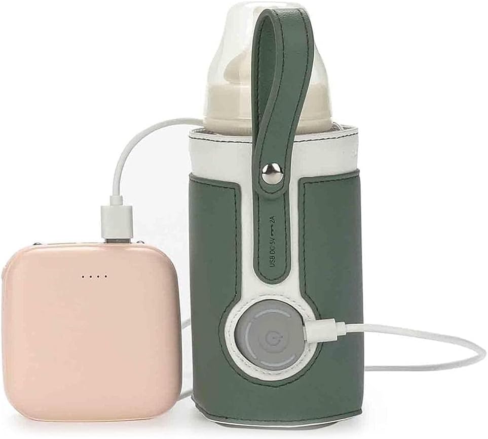3 Temperature Adjustable Portable Baby Bottle Warmer, Portable Car Travel Bottle Warmer USB Milk Heat Keeper for Home and on The Go (Green)