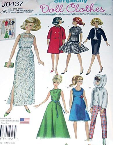 Simplicity Sewing Pattern - Vintage Doll Clothes for 11.5" Fashion Dolls - J0437