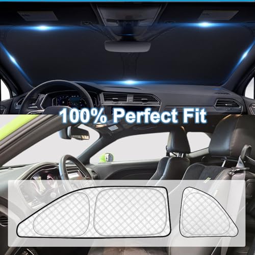 Image of KMF 6pcs Thicken Full Sun Shades for Dodge Challenger 2015-2023 Accessories,Car Window Covers Sunshade for Windshield Side Rear, UV Block Visor Privacy for Car Camping with Storage Bag
