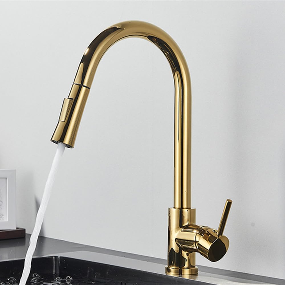 Robinet de cuisine or brossé 360° pour évier moderne et îlot central