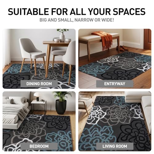 Tapete Floral Moderno Gris Oscuro 6'6" x 9' miniatura 3