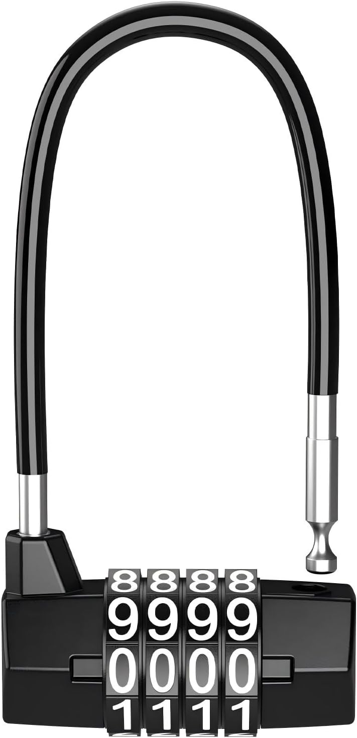 Heavy Duty Combination Lock, 3.5 Inch Waterproof Long Shackle Gate Lock, 4 Wheel Combination Padlock, Suitable for Home, Toolbox, School & Garage