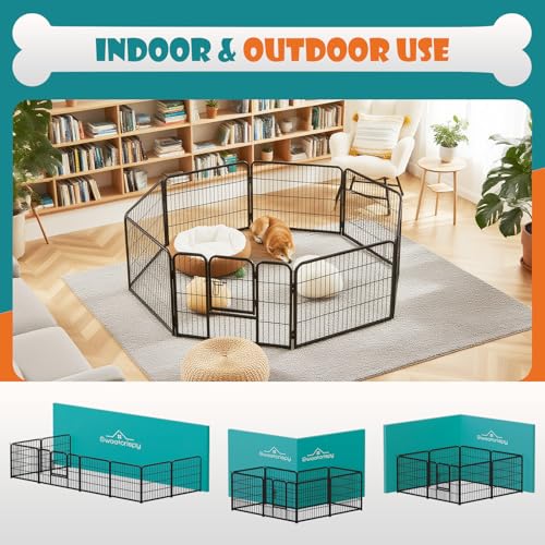Image of NEWBULIG Dog Playpen Indoors 8 Panels 24 inch for Small and Puppy Dogs Portable and Foldable Pet Fence with Door Heavy Duty Metal Dog Exercise Play Pen for Outdoor Yard