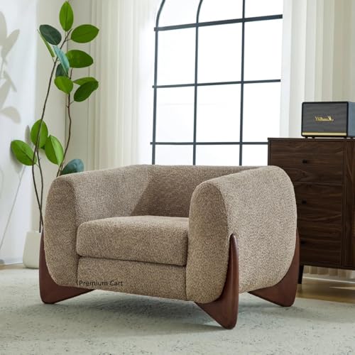 Image of Upholstered 3 Seater Sofa Three Seater Sofa with Wooden Legs for Living Room Hotels & Offices (One Seater Boucle Beige)