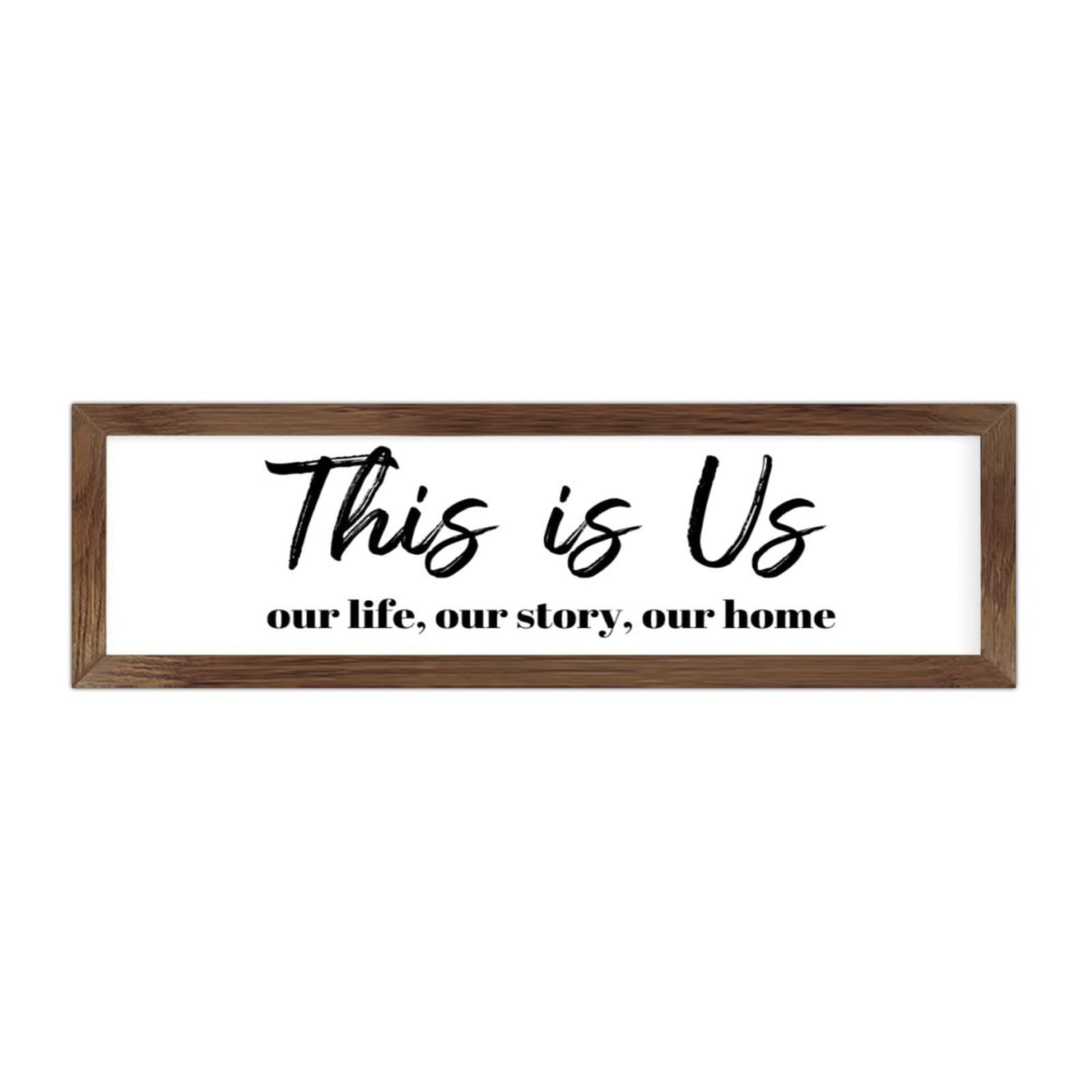 Wood Sign with Frame,This-is-Us,-Our-Life,-Our-Story,-Our-Home Farmhouse Rustic Wooden Framed Wall Hanging Sign for Living Room Wall Art Home Decor 6x20 Inch