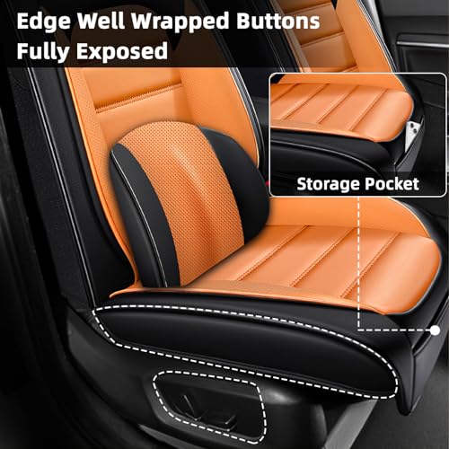 Image of Car Seat Cover Fit for Nissan 370Z 2009-2021,Compatible Airbag Non-Slip Waterproof Seat Cover,Car Seat Protector Premium Interior (Luxury 2 Seats,Black Orange)