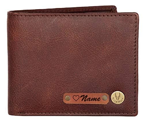 Image of WildHorn customised Gifts for Men | Personalized Leather Wallet for Mens -Name /Logo Printed on Wallet I Unique Customization Gift for Men Boy Love Husband Employees Clients